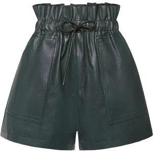 Green color Faux High Waisted Wide Leg Sexy Shorts